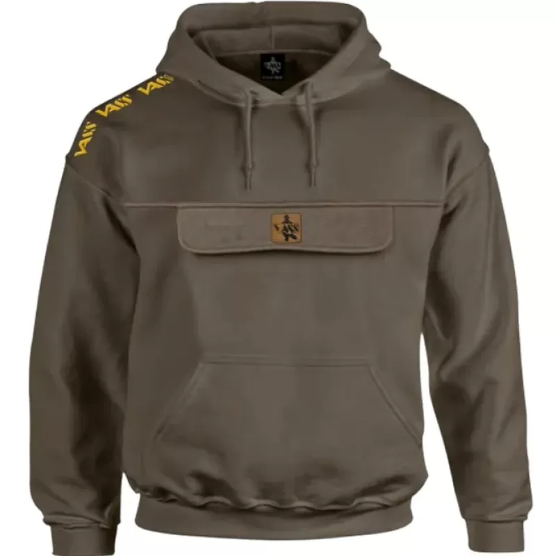 Vass Culture Zipped Chest Pocket Khaki Green Fishing Hoodie<Carp Clothing
